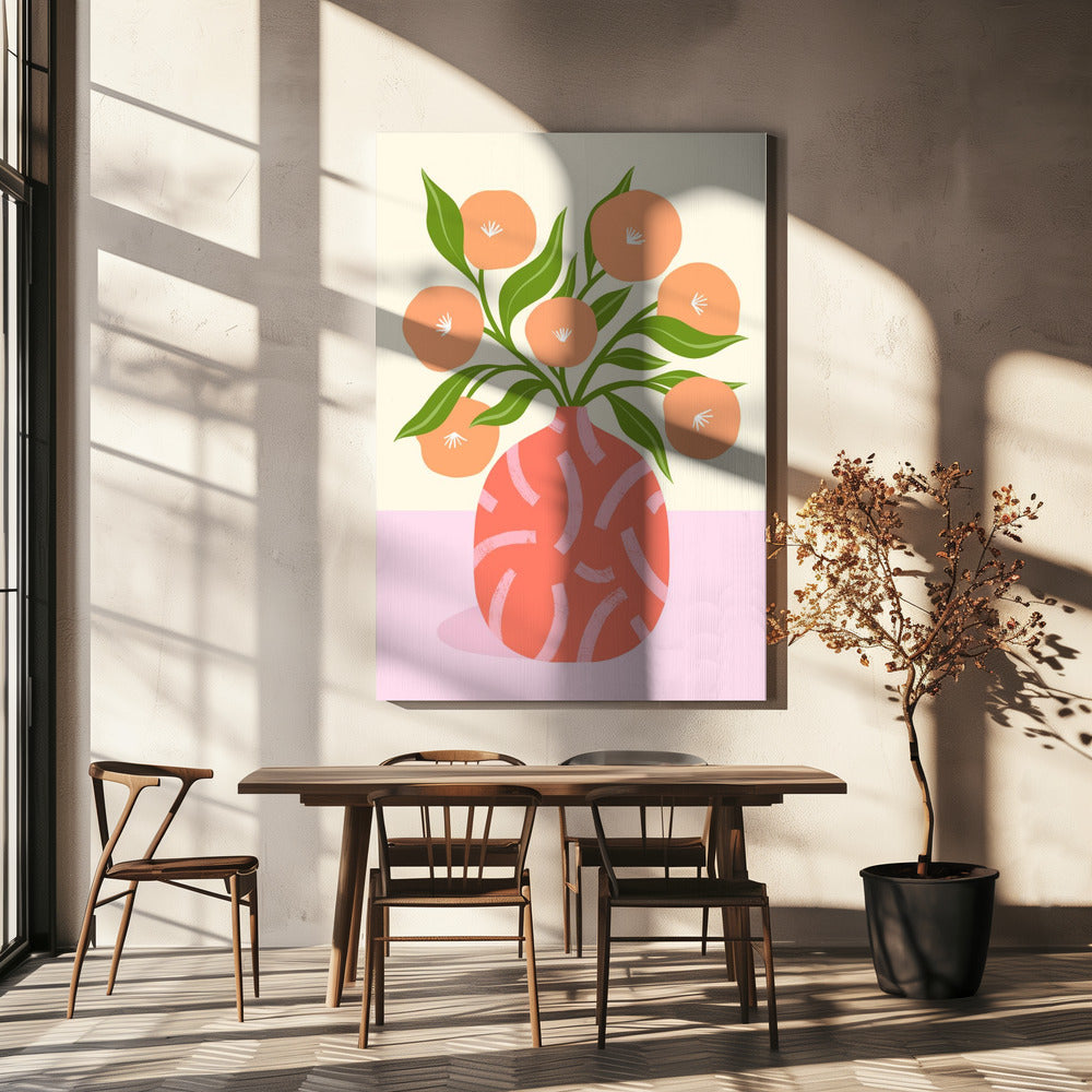 Blumen in Korallenvase | Leinwand