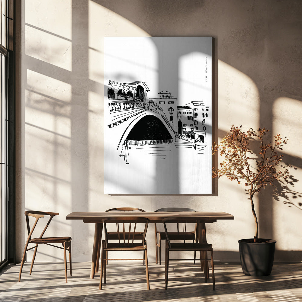 Ponte di Rialto, illustrazione di Venezia, stampa artistica della città italiana | Stampe su Tela