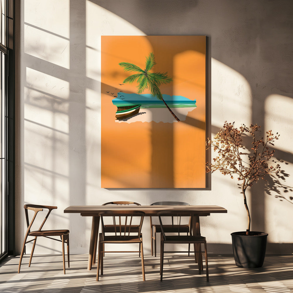 Tropische Strandszene mit Palme | Leinwand