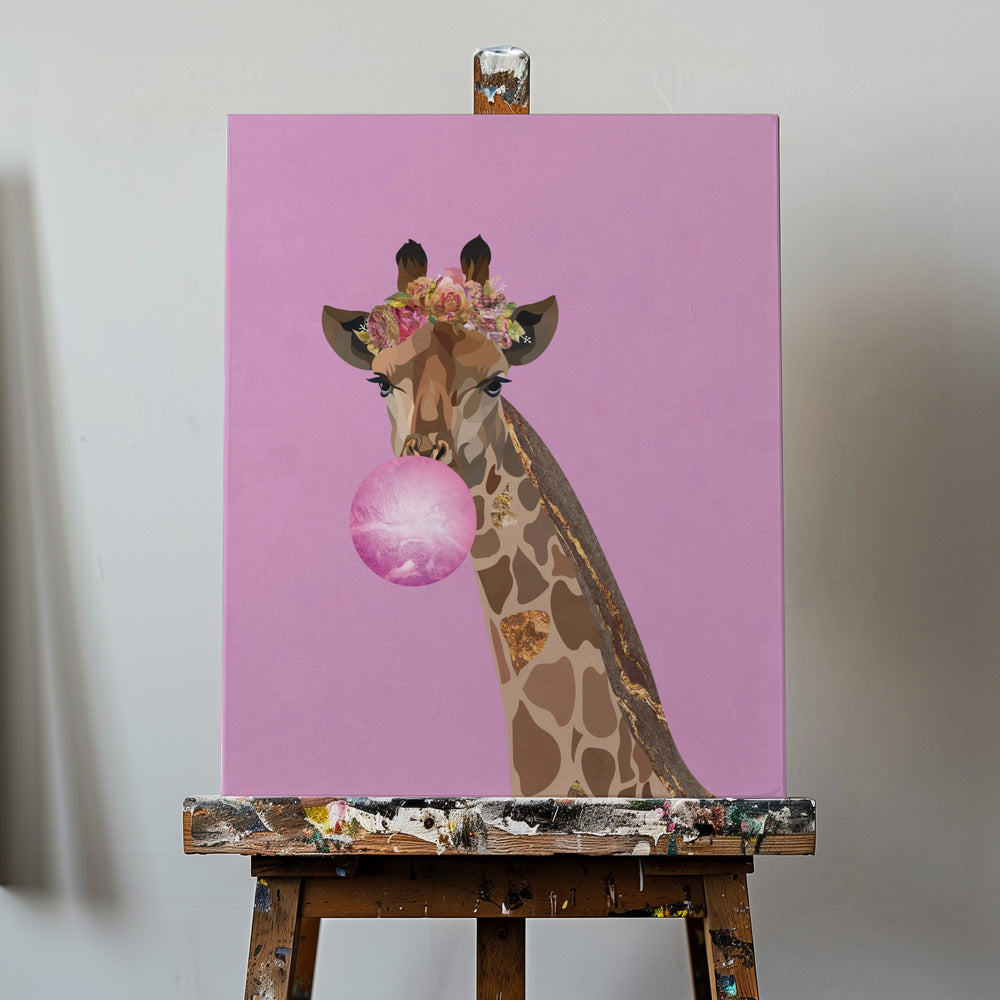 Giraf roze kauwgom | Canvasprints