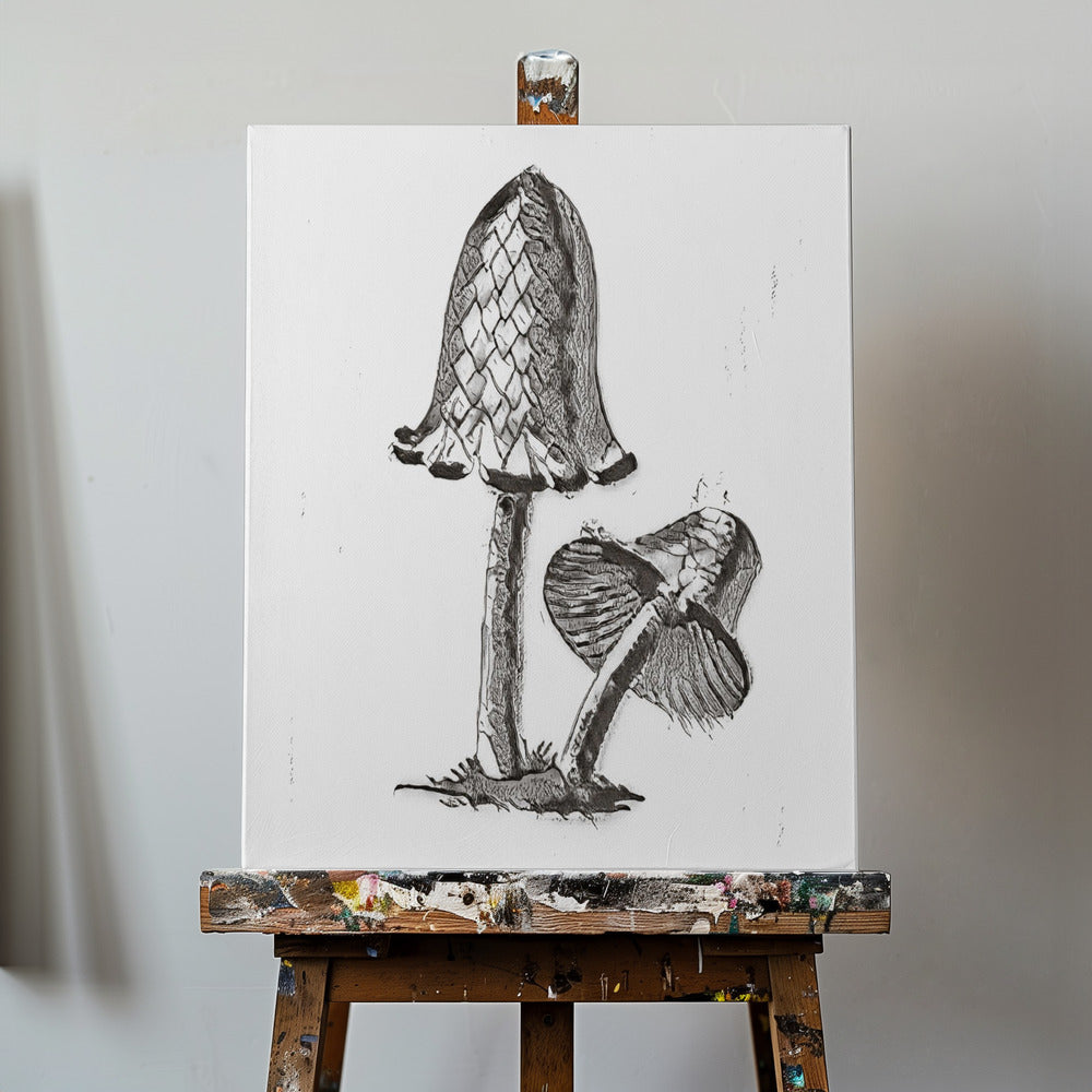 Champignon comestible vintage à capuchon d'encre BW Bright | Tableaux sur Toile