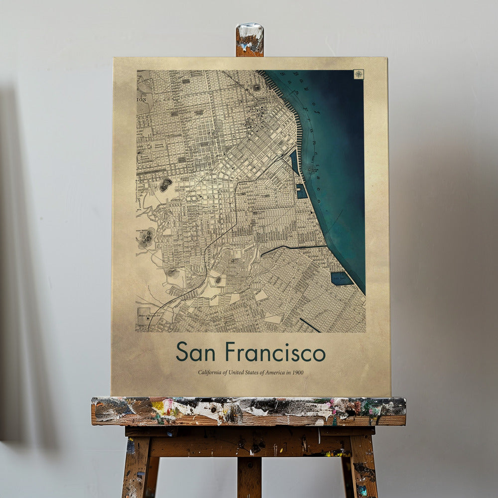 San Francisco retrokort | Lærredsbilleder