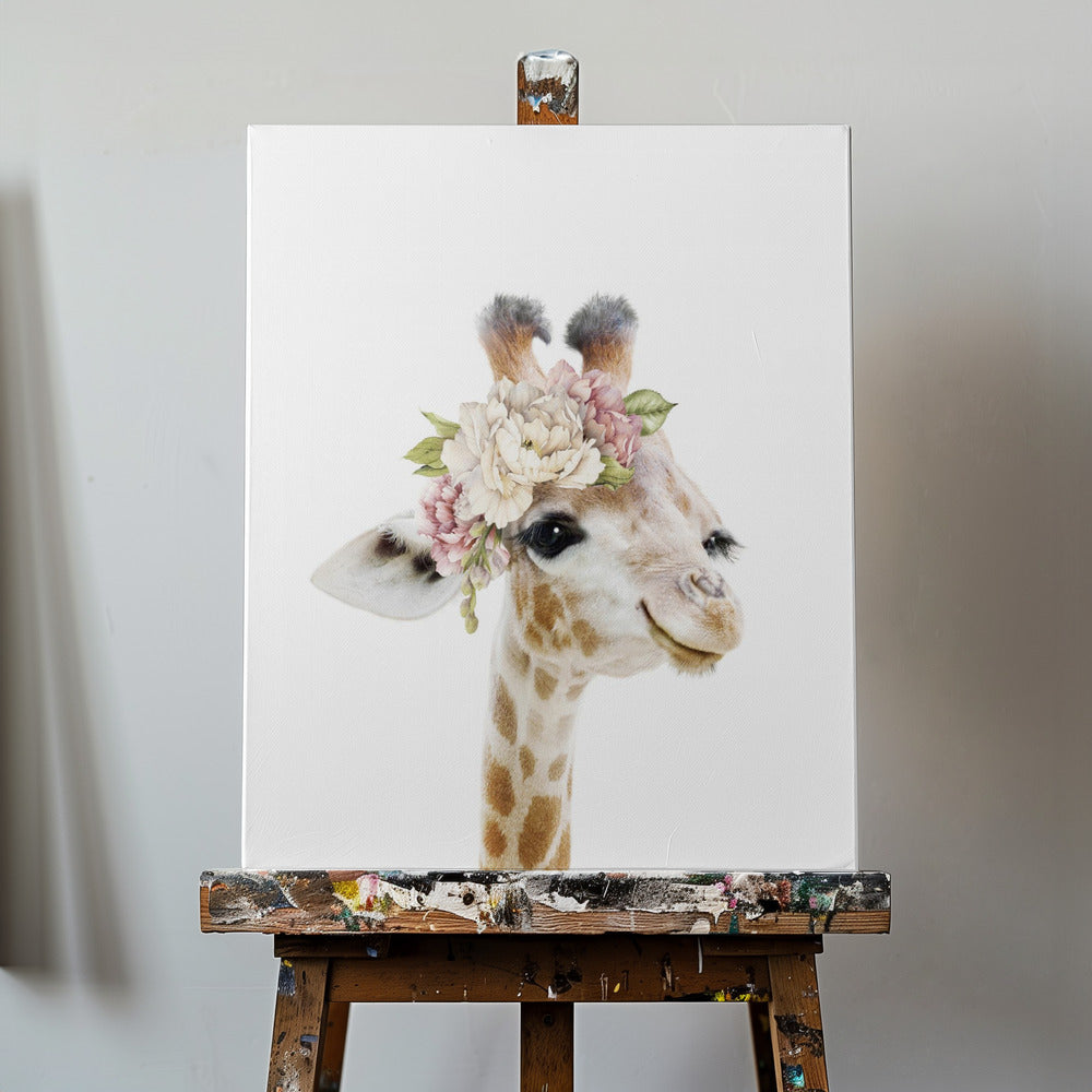 Blomstergiraffeunge | Lærredsbilleder