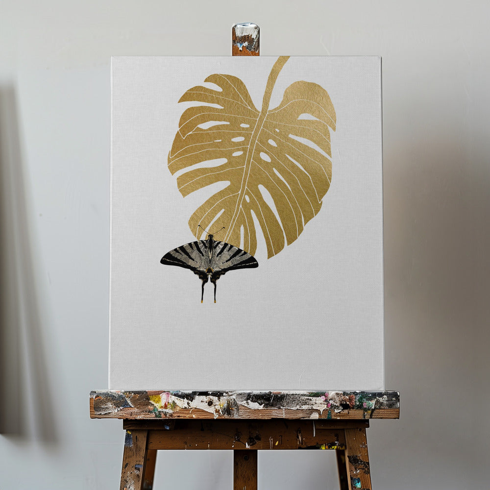 Papillon et feuille de Monstera | Tableaux sur Toile