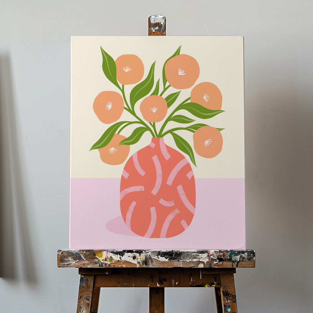 Blumen in Korallenvase | Leinwand