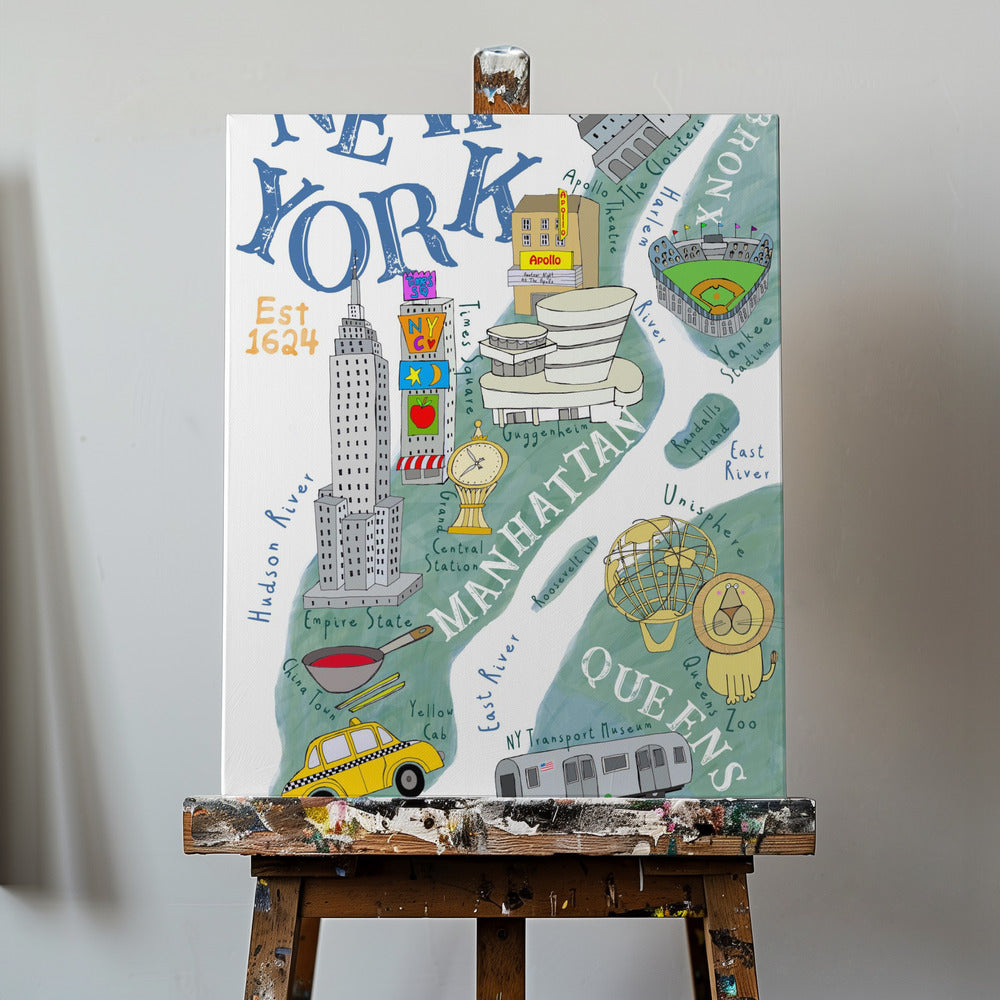 Illustrierte Karte von New York von der Künstlerin Carla Daly | Leinwand-Bilder
