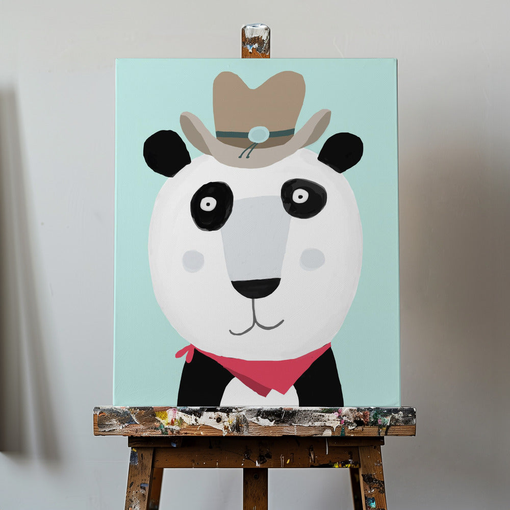 Lustiger Panda mit Cowboyhut von der Künstlerin Carla Daly | Leinwand-Bilder