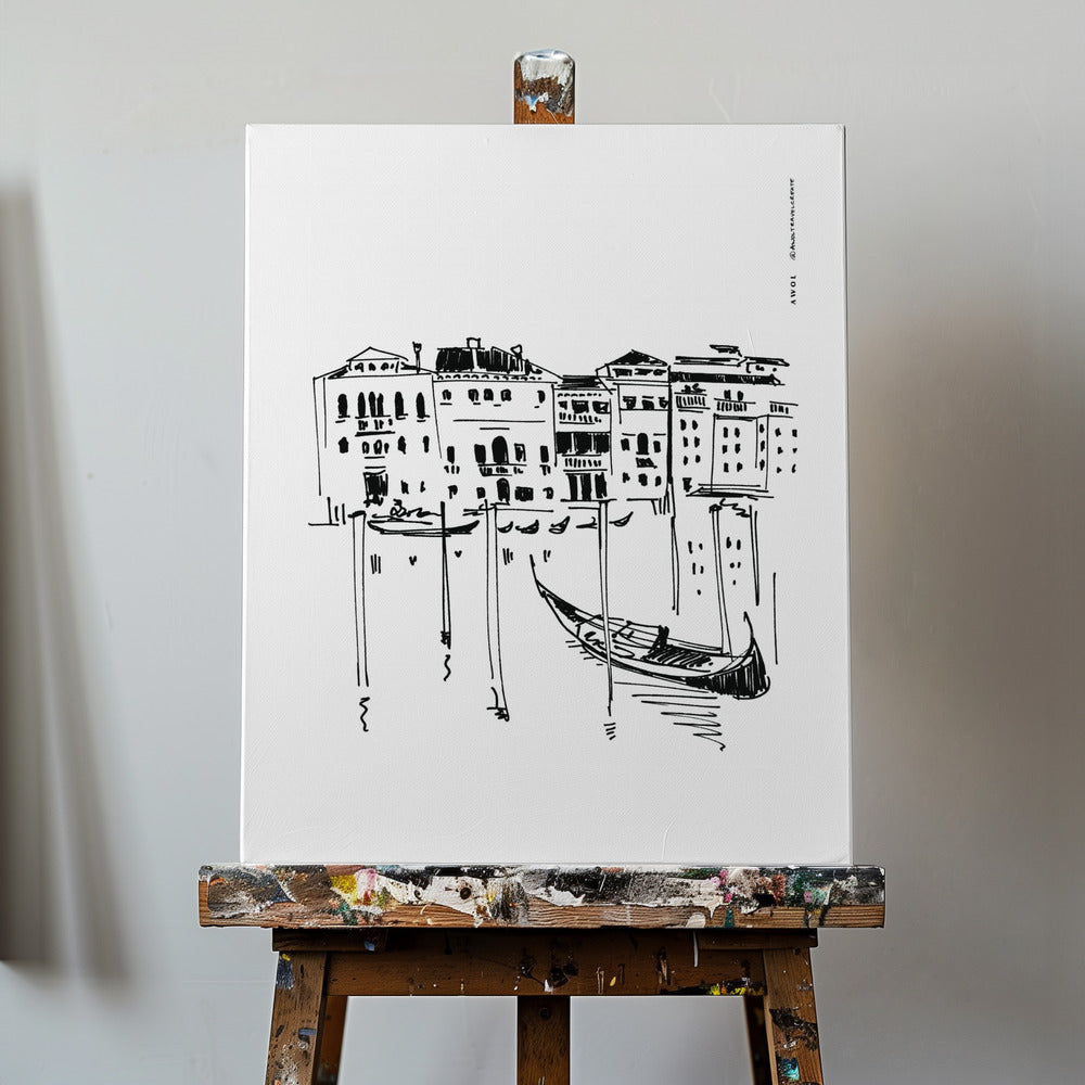 Venedigs kanal Grande med gondol, Italien resekonsttryck | Canvas