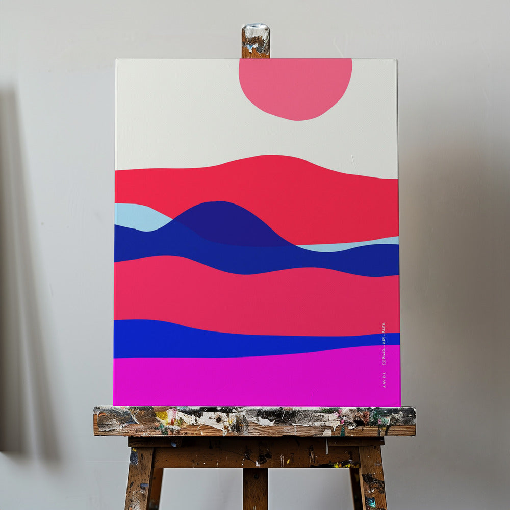 Minimalistiskt havskonsttryck med soluppgång över abstrakt hav, nautiskt konsttryck | Canvas