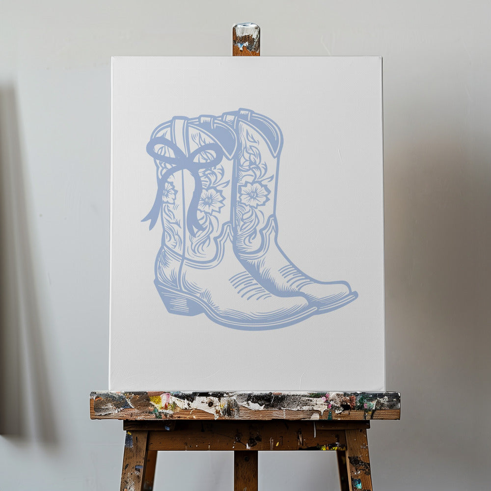 Hellblaue Cowgirlstiefel mit Schleife | Leinwand-Bilder