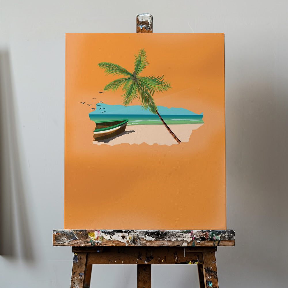 Tropische Strandszene mit Palme | Leinwand
