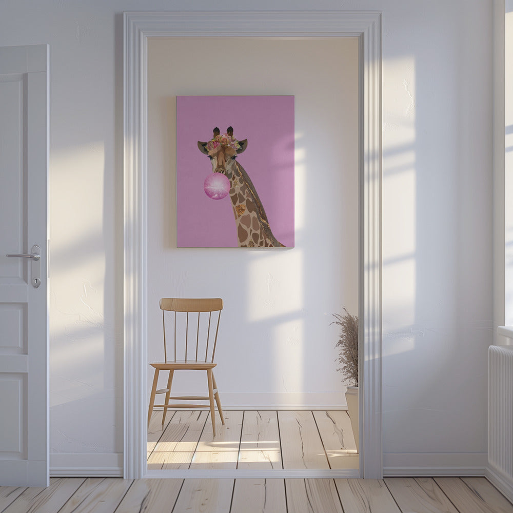 Giraf roze kauwgom | Canvasprints