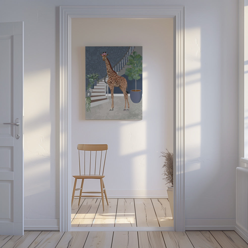 Giraff vid trappan | Canvas