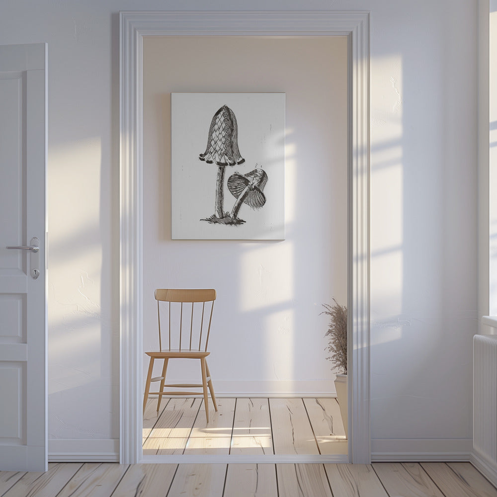 Champignon comestible vintage à capuchon d'encre BW Bright | Tableaux sur Toile