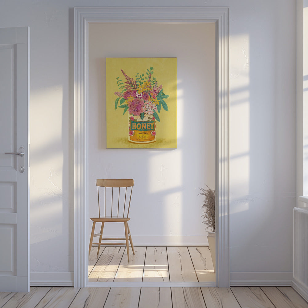 Blumen in einer Vintage-Honigdose | Leinwand-Bilder