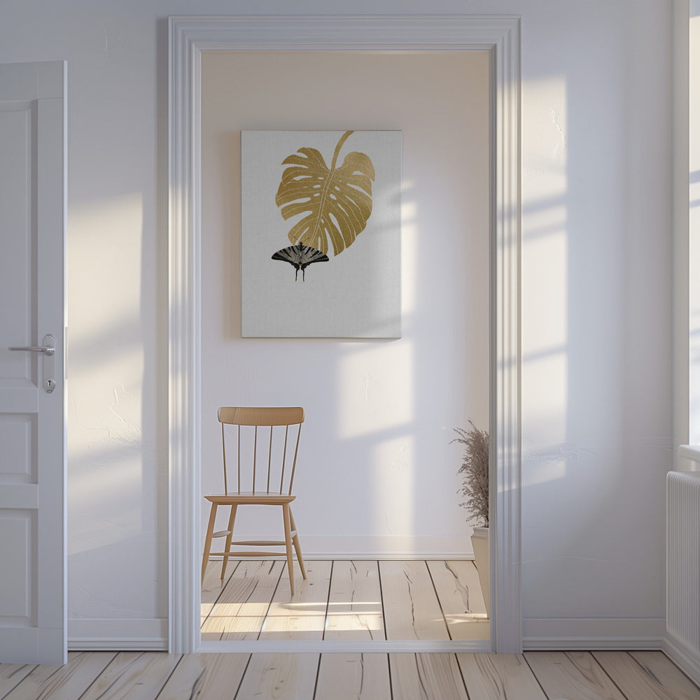 Papillon et feuille de Monstera | Tableaux sur Toile