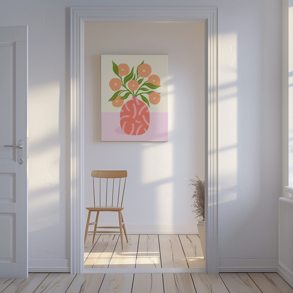 Blumen in Korallenvase | Leinwand