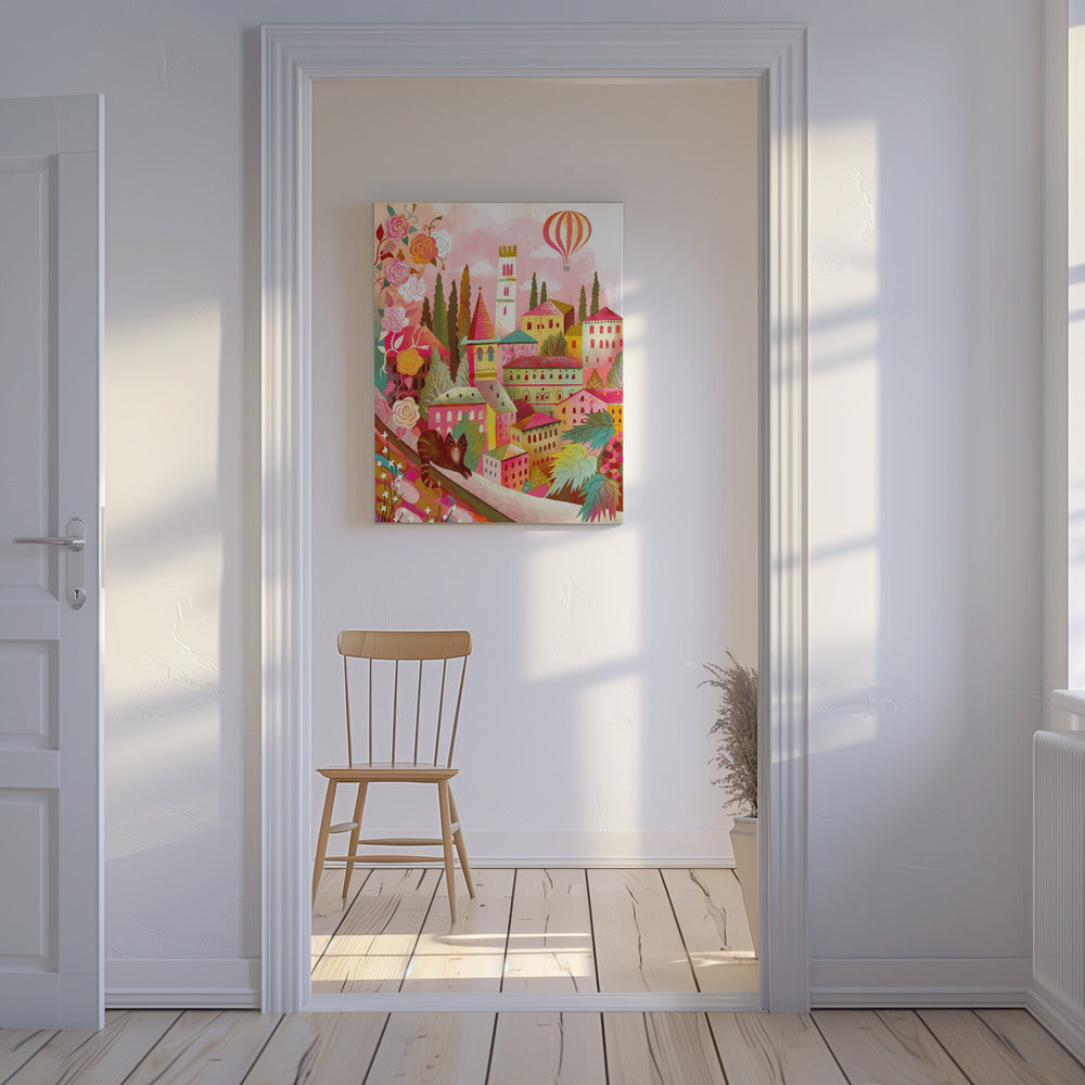 Italiensk by med katt på väggen | Canvas