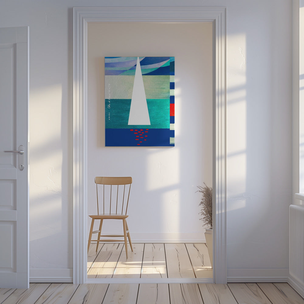 Abstrakt sejlbåd på den franske riviera, farverig Côte d'Azur kunsttryk | Lærredsbilleder