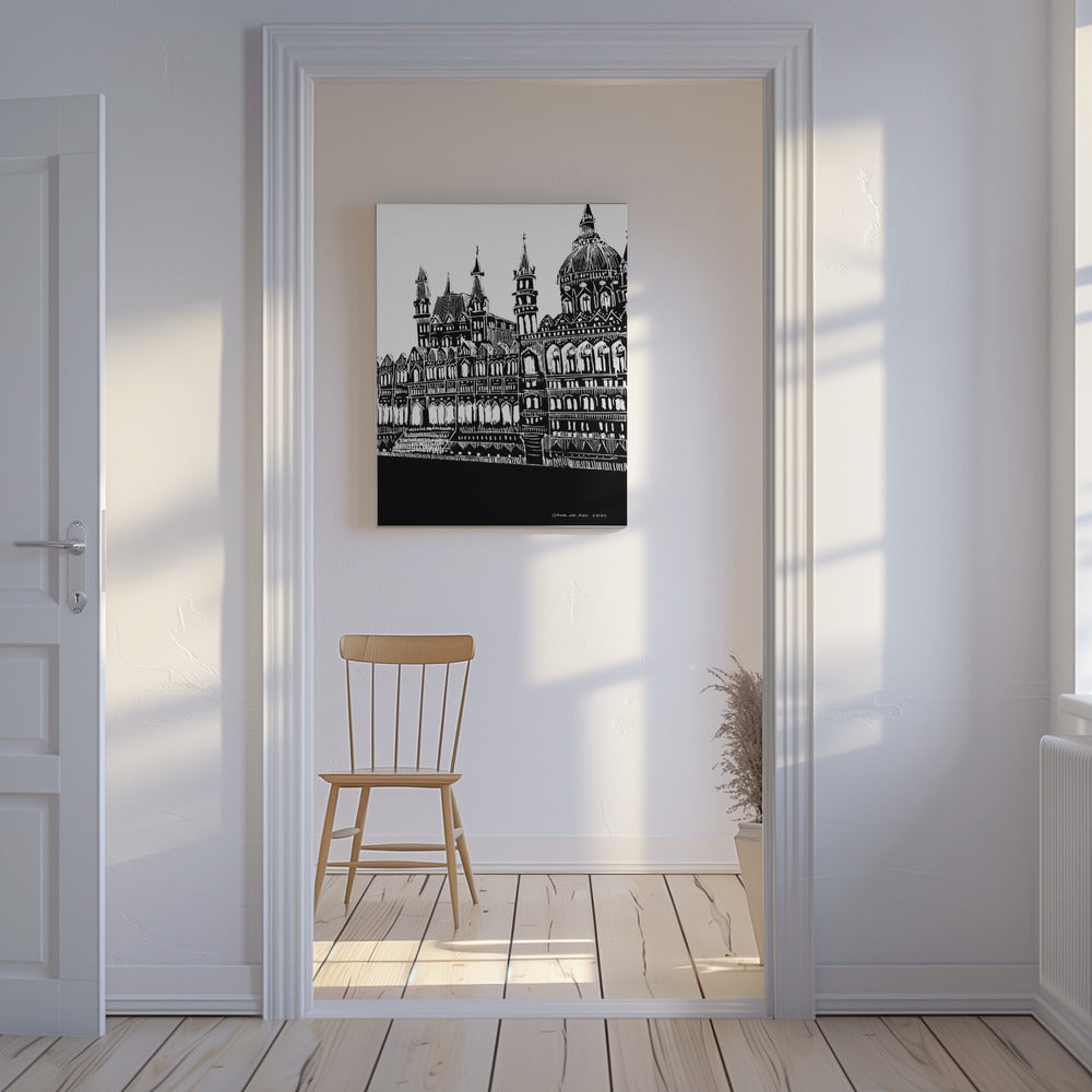 Budapest, Ungheria, Arte della città, Disegno architettonico in bianco e nero | Stampe su Tela