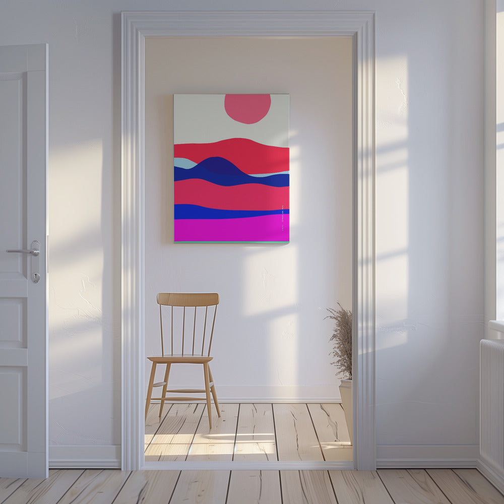 Minimalistiskt havskonsttryck med soluppgång över abstrakt hav, nautiskt konsttryck | Canvas