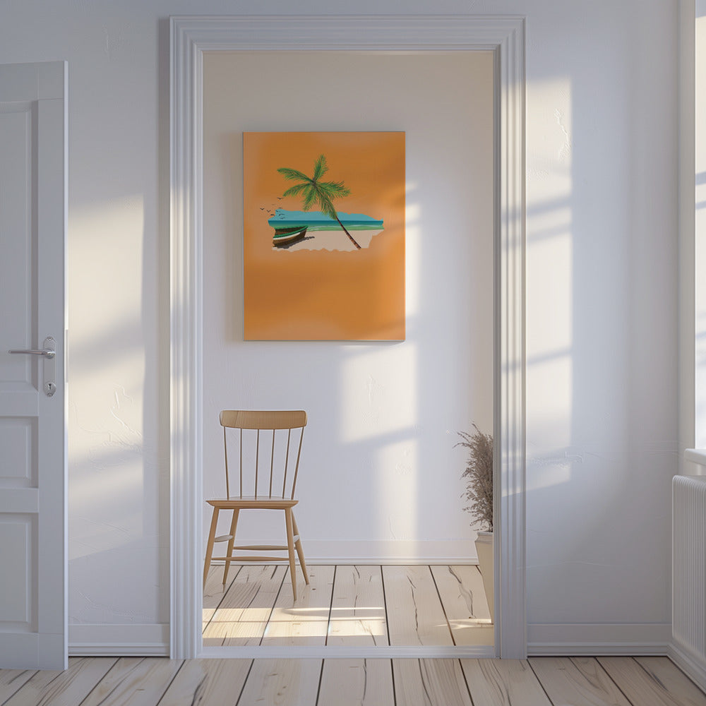 Tropische Strandszene mit Palme | Leinwand