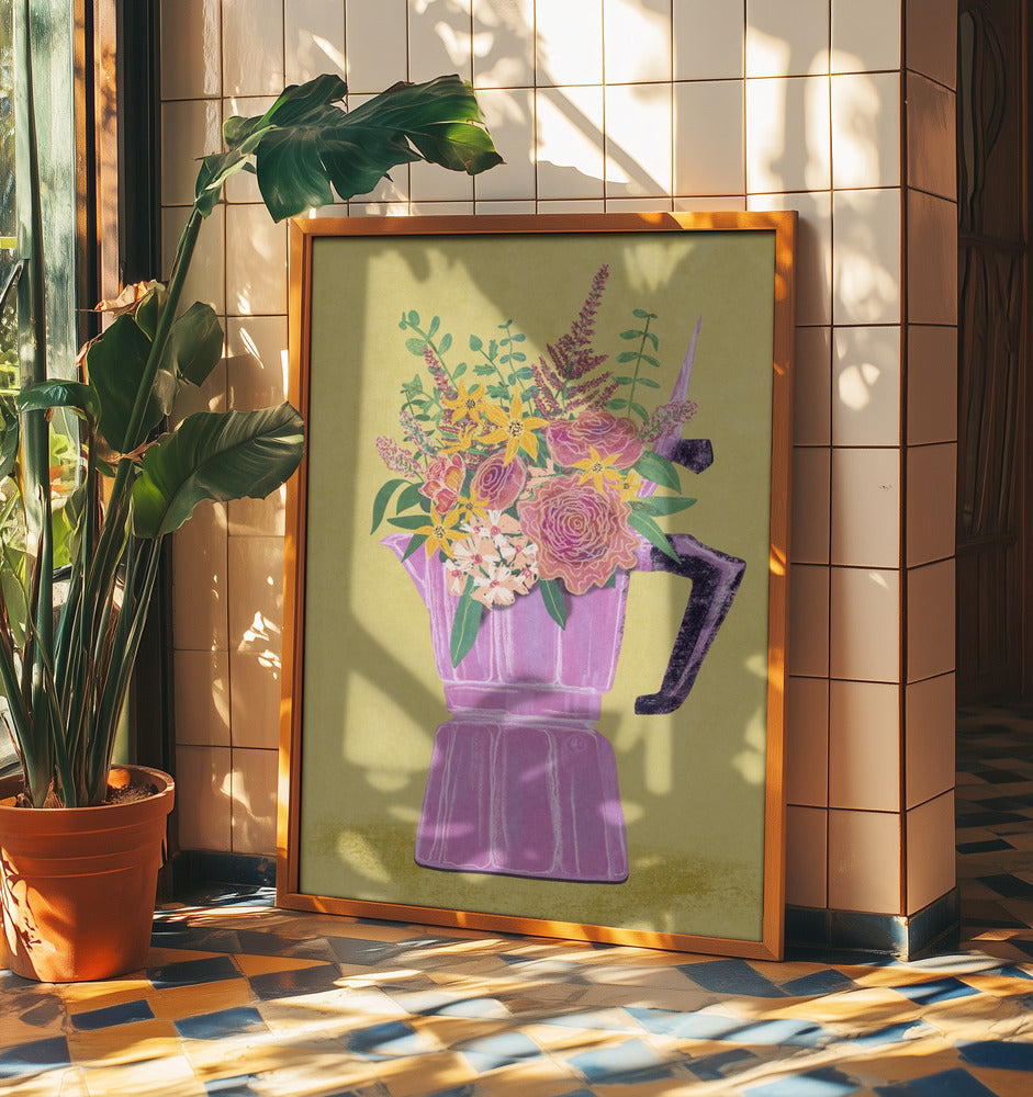 Espresso Maker with Flowers | Poster