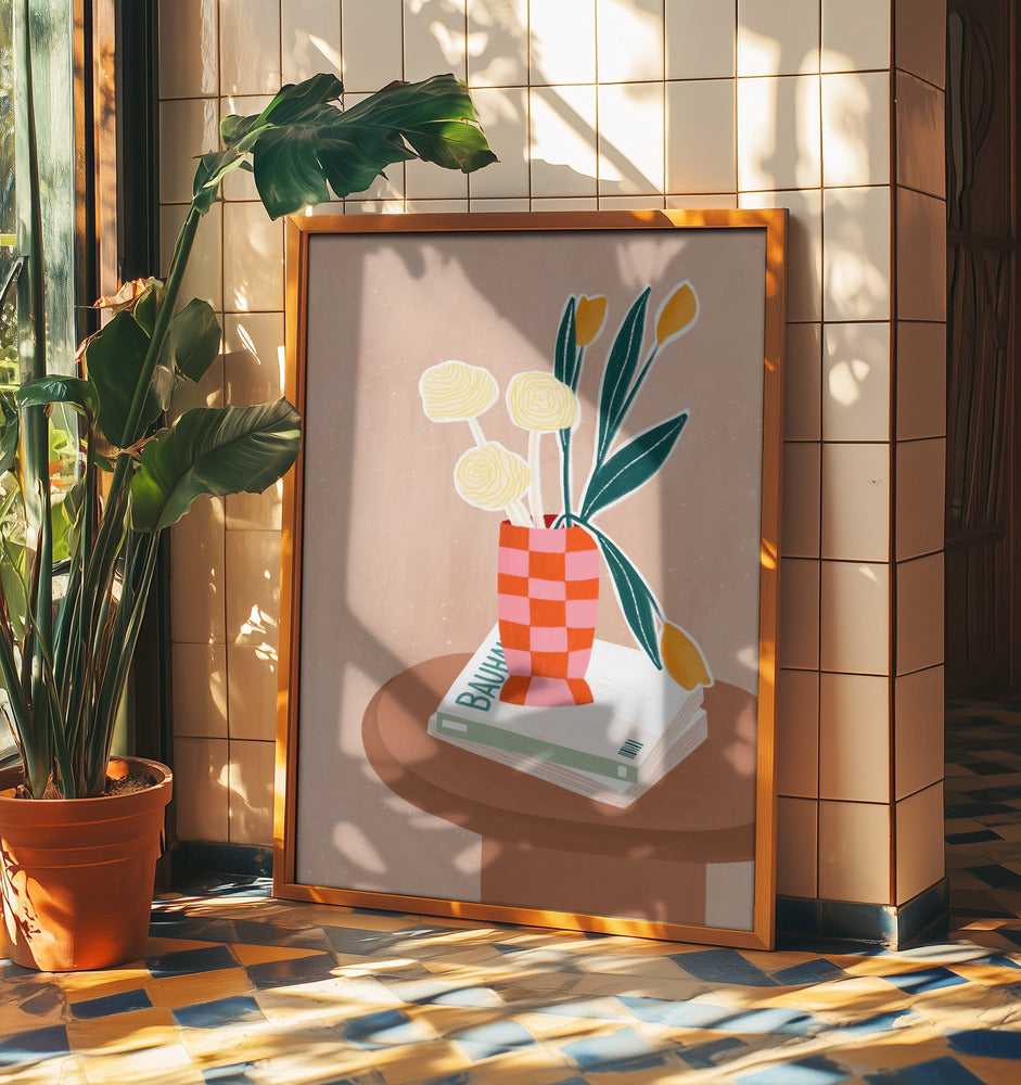 Flower With a Checkered Red Vase | Poster