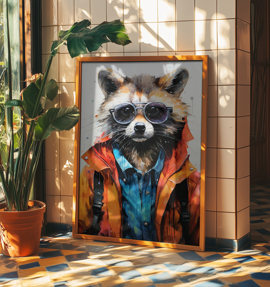 Waschbär Hipster Aquarell Tierkunst | Poster