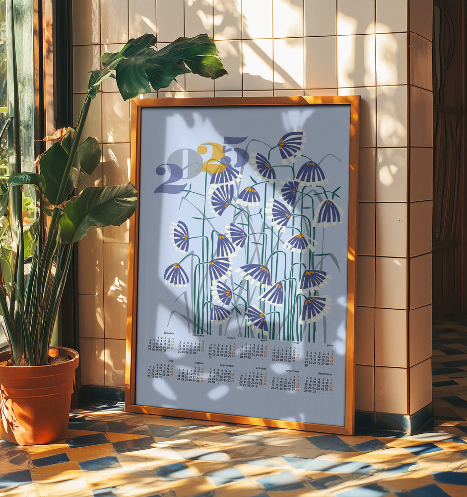 kalender 2025 Linoleumsnitt blommor ljus | Poster