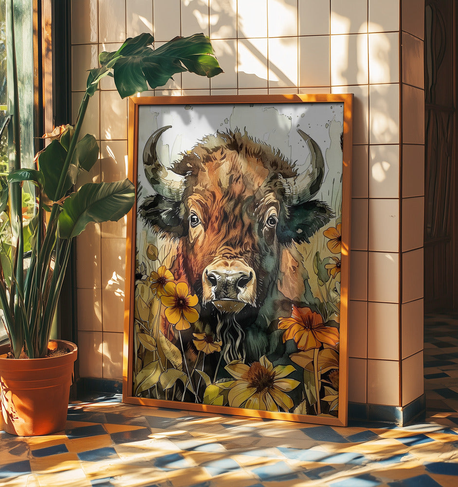 Buffalo watercolor animal art 1 | Poster