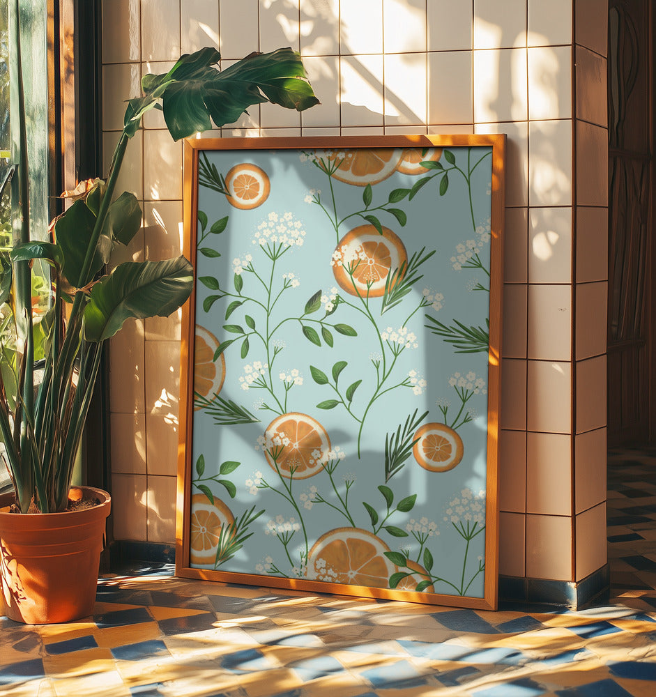 Elderflowers and Oranges Light Blue | Poster