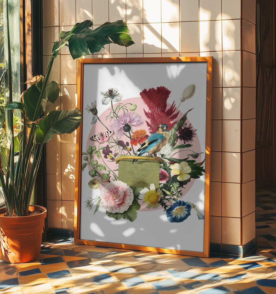 Bunter Vogel auf einer Kiste | Poster