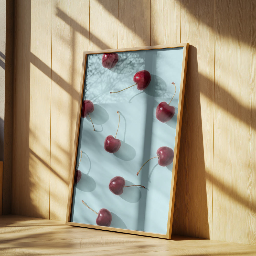 Cherries on turquoise background | Poster