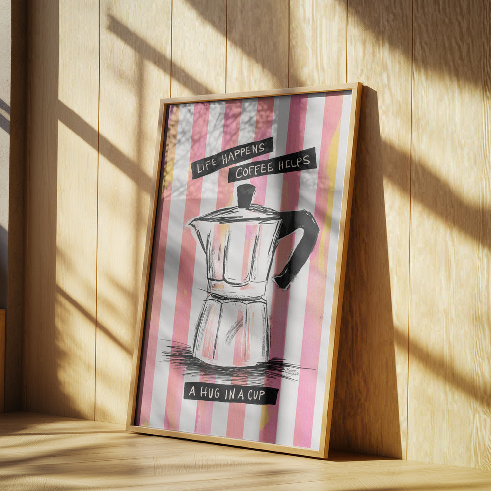 Mocca Coffee on Stripes - Hug in a Cup | Poster