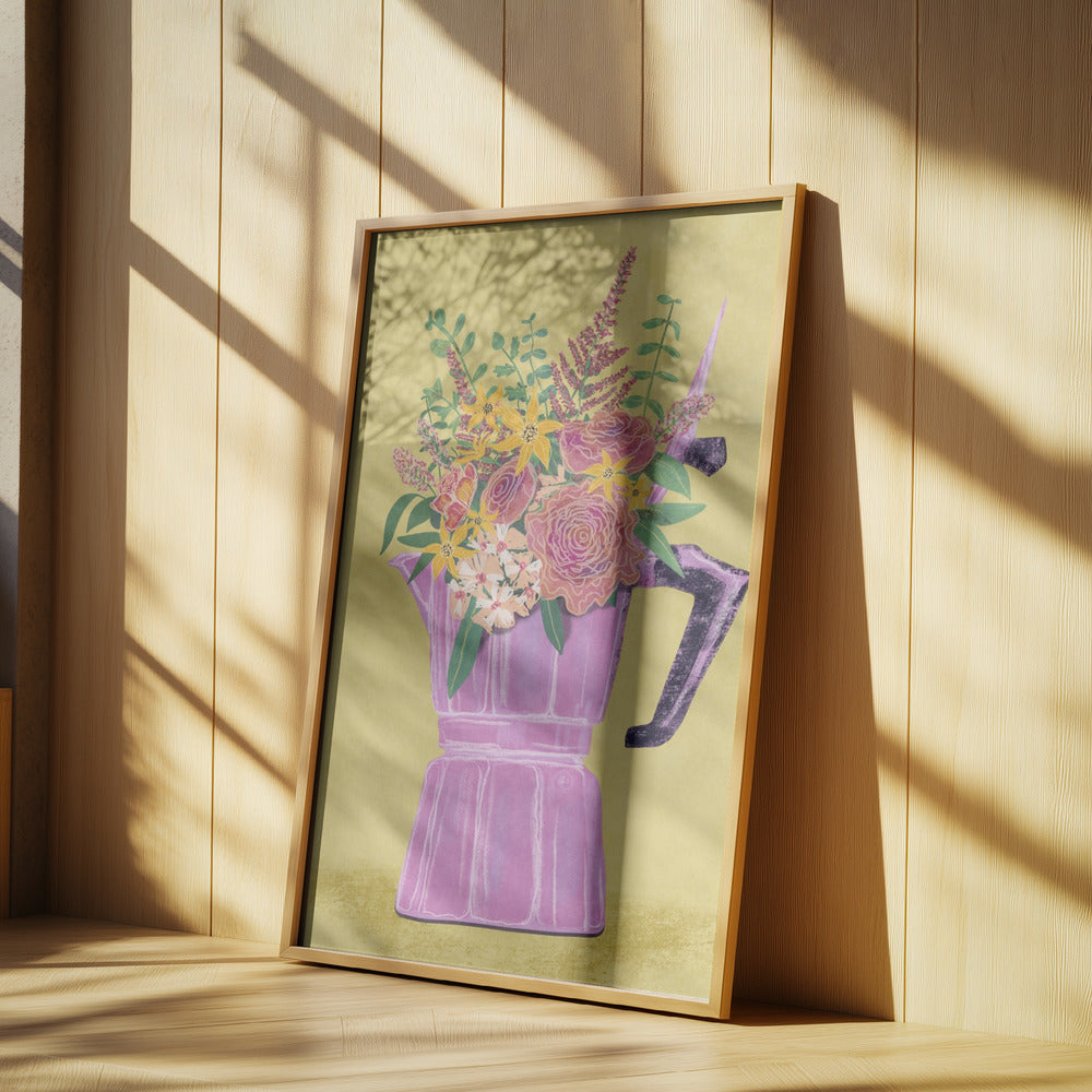 Espresso Maker with Flowers | Poster