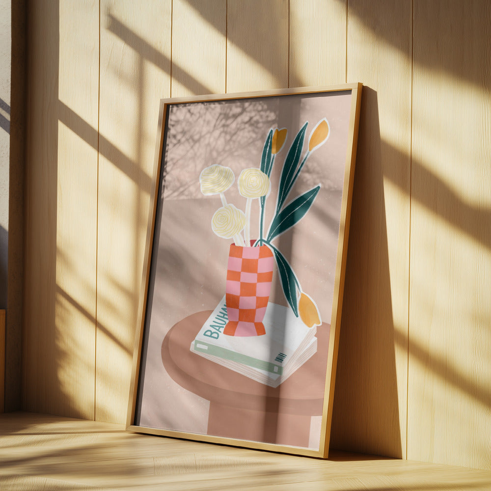 Flower With a Checkered Red Vase | Poster
