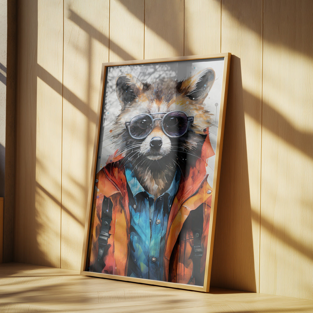 Waschbär Hipster Aquarell Tierkunst | Poster