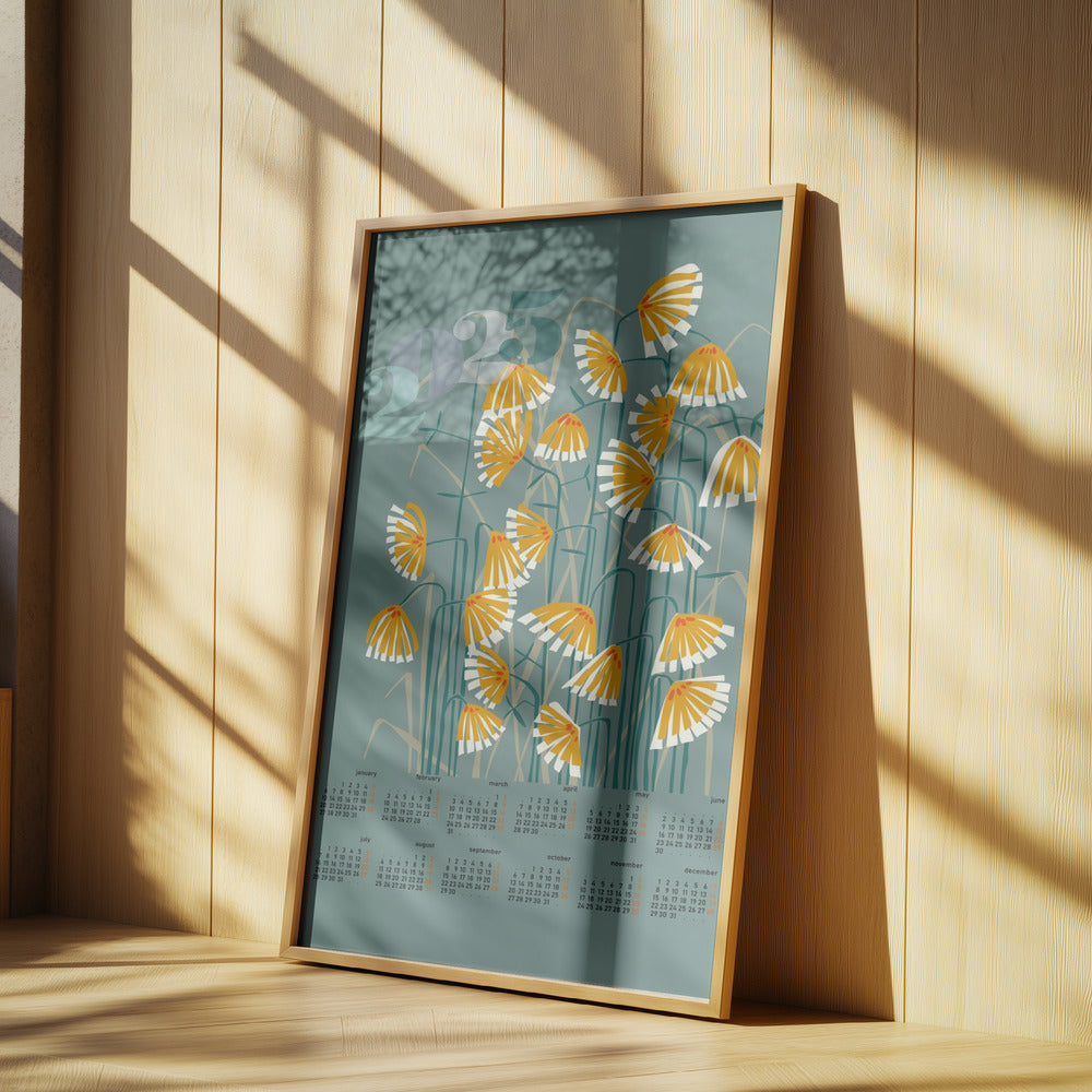 kalender 2025 Linoleumsnitt blommor gröna | Poster