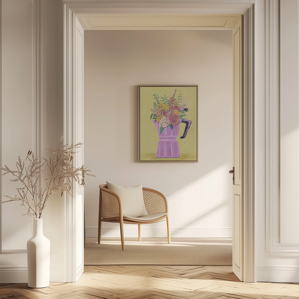 Espresso Maker with Flowers | Poster