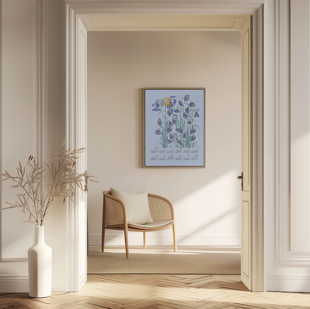 kalender 2025 Linoleumsnitt blommor ljus | Poster