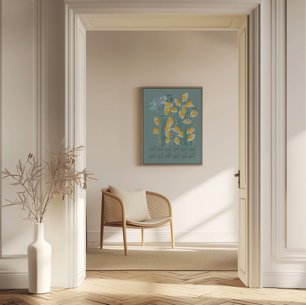 kalender 2025 Linoleumsnitt blommor gröna | Poster