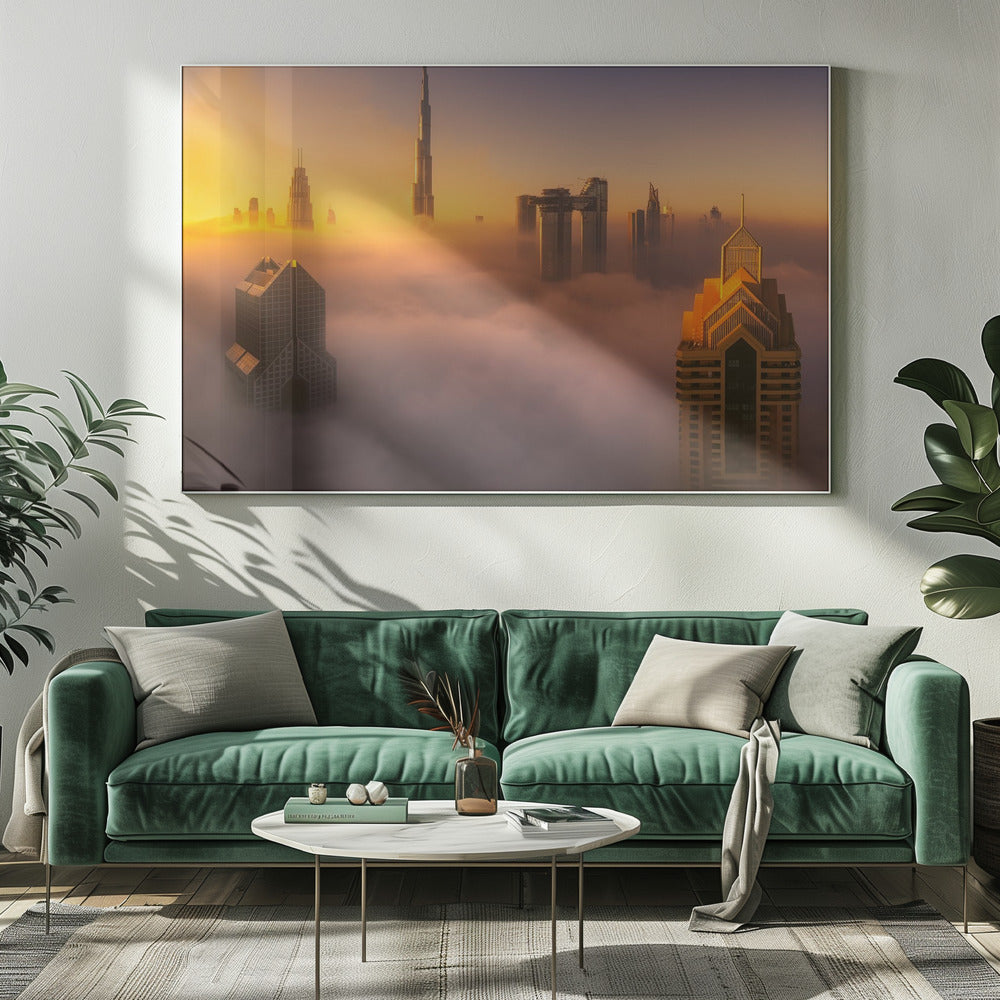 Lever de soleil brumeux dans la ville de Dubaï A738873 | Tableaux sur Toile