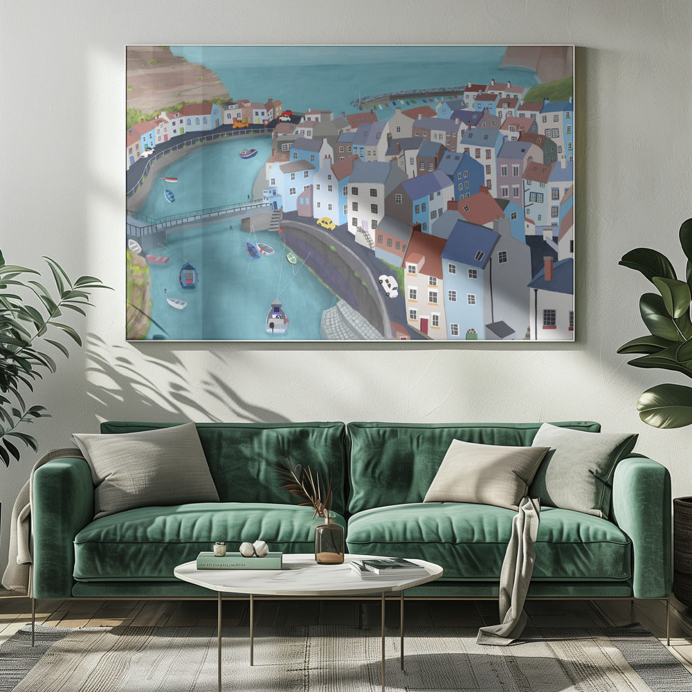 Luftaufnahme von Staithes, Vereinigtes Königreich von der Künstlerin Carla Daly | Leinwand-Bilder