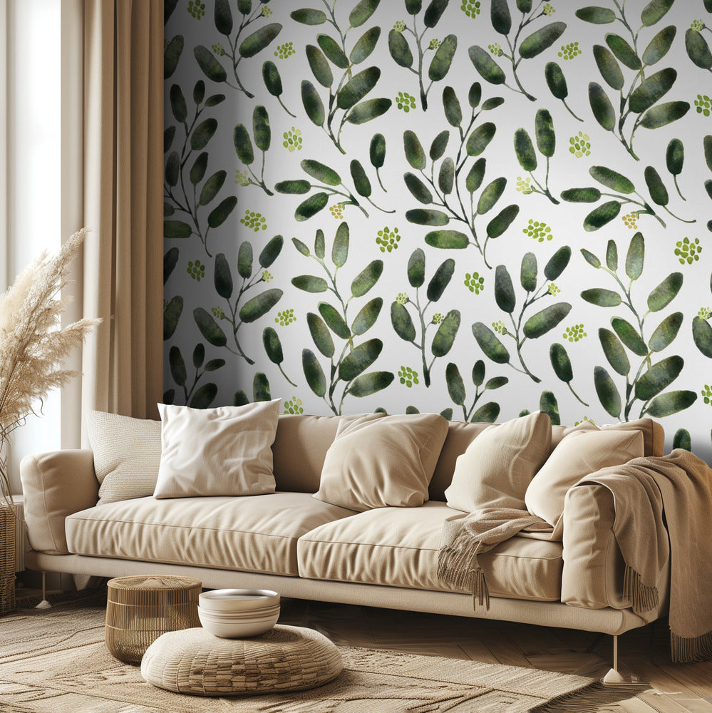 Motif aquarelle d'eucalyptus ensemencé Lisa | Papier Peint Photo