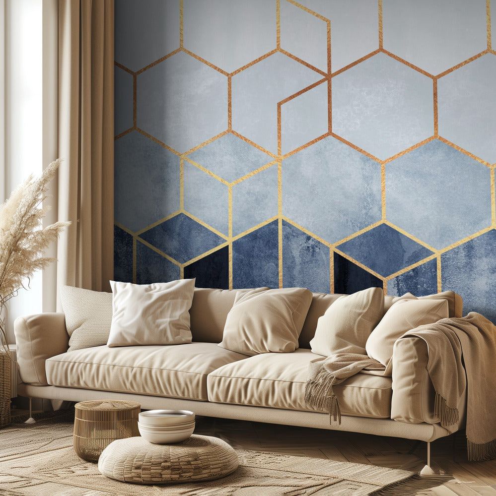 Hexagones bleus doux | Papier Peint Photo