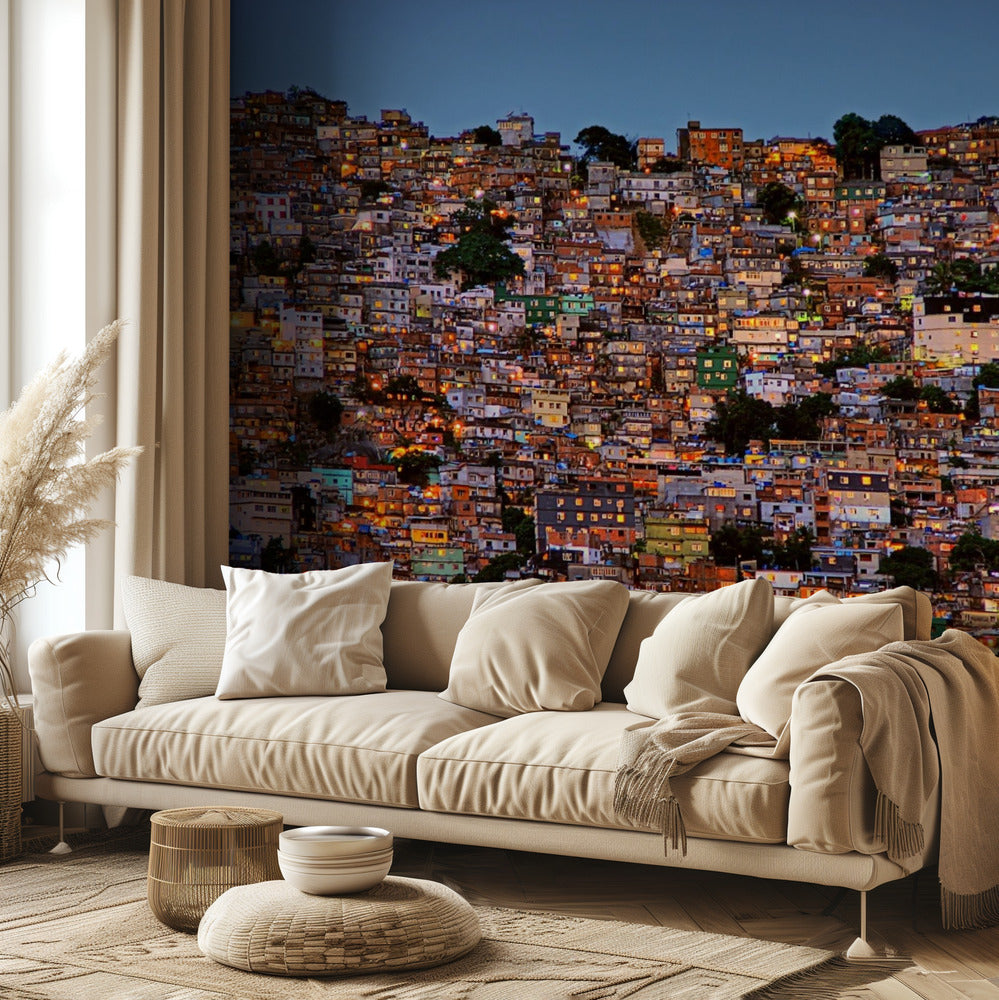 La tombée de la nuit dans la Favela de Rocinha | Papier Peint Photo