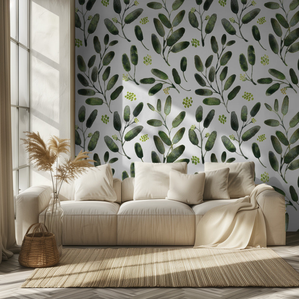 Motif aquarelle d'eucalyptus ensemencé Lisa | Papier Peint Photo