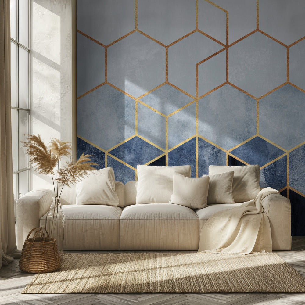 Hexagones bleus doux | Papier Peint Photo