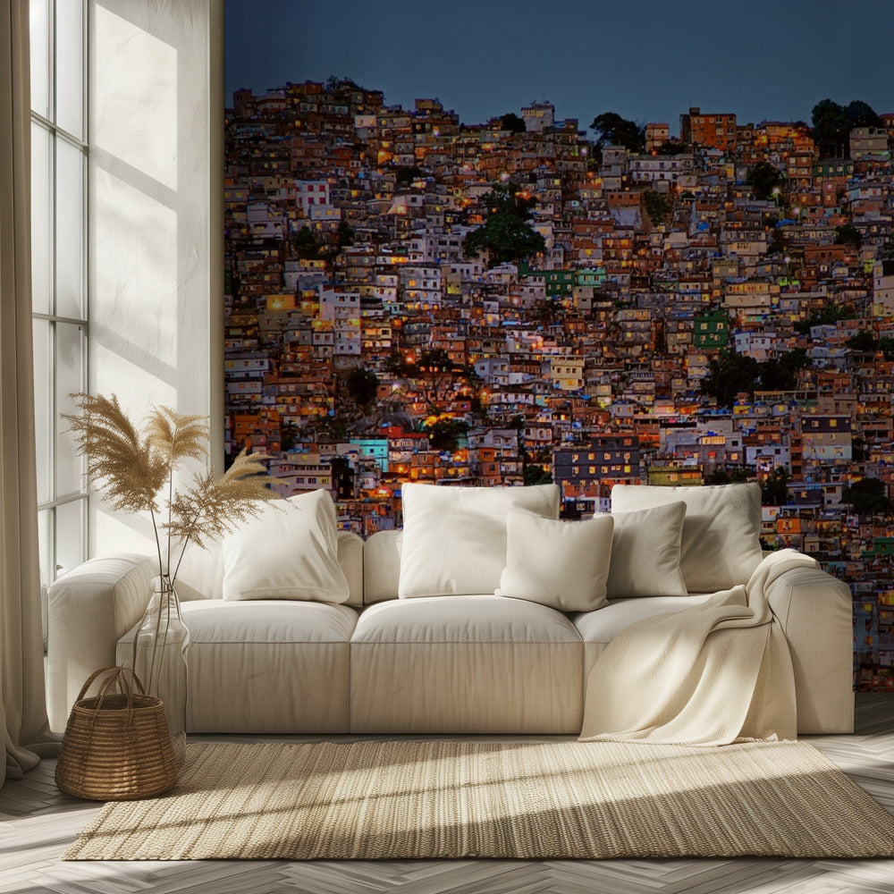 La tombée de la nuit dans la Favela de Rocinha | Papier Peint Photo